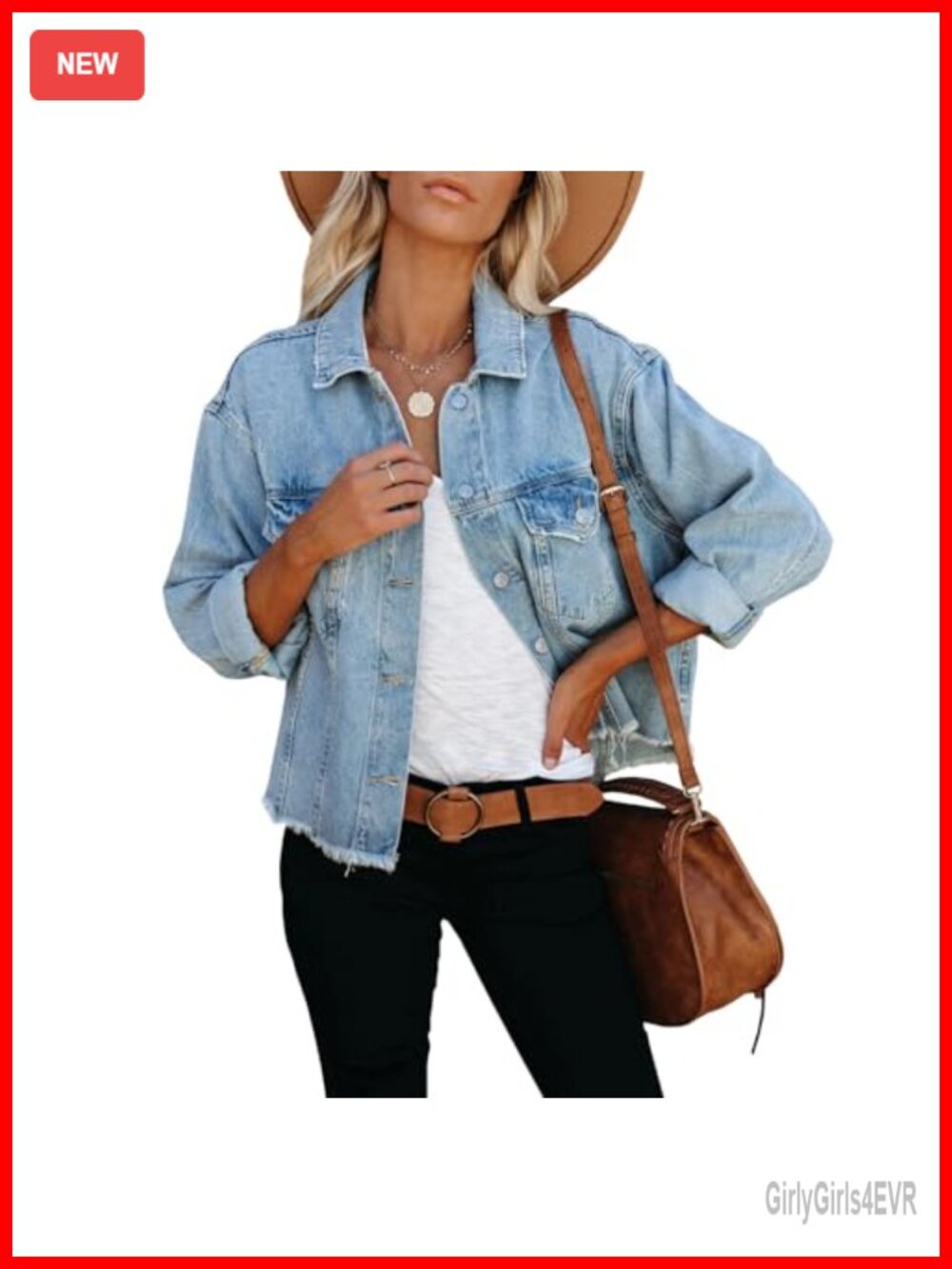 Cropped Button Up Denim Jacket Frayed Raw Hem Cotton Blend Jean Jacket